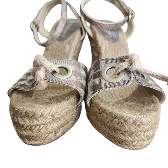 Burberry Wedge Sandals Sz 9 Espradille Jute Rope Tie Details Signature Gingham - Picture 2 of 9